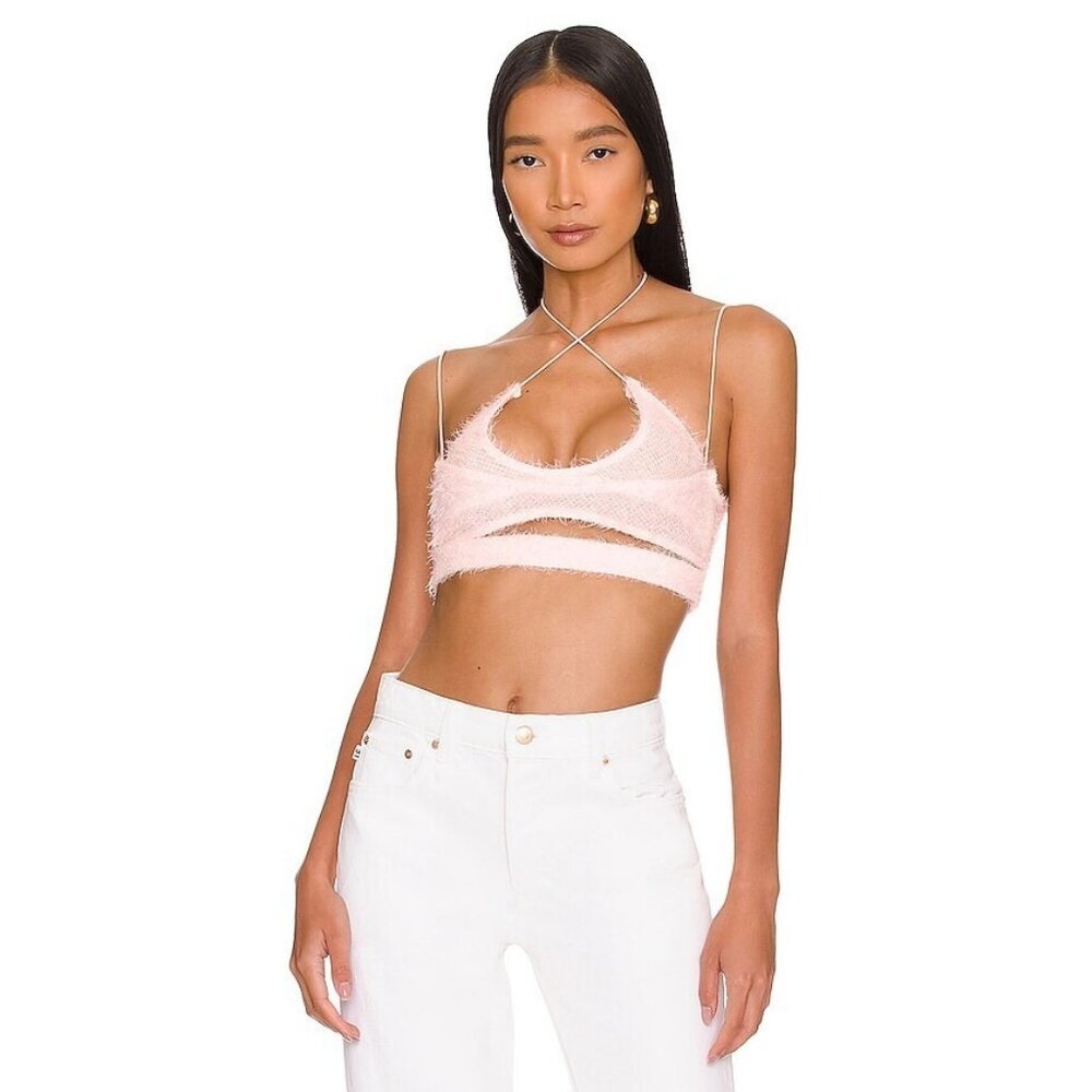 OW Collection Peach Bra Top in Light Rose Pink Fuzzy